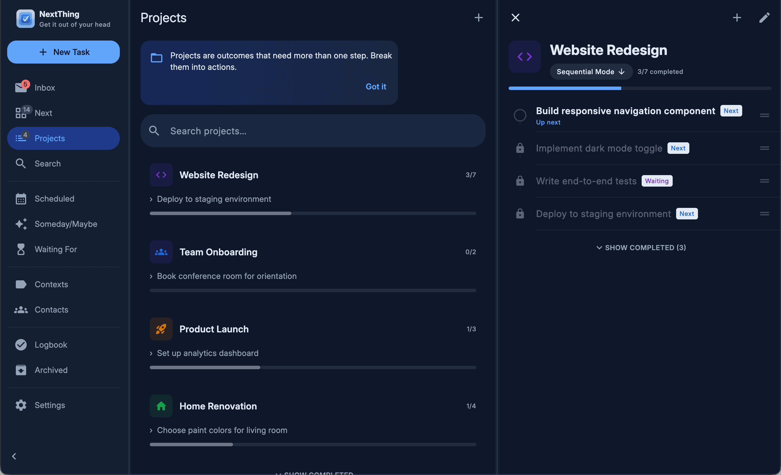 NextThing desktop — Flexible projects