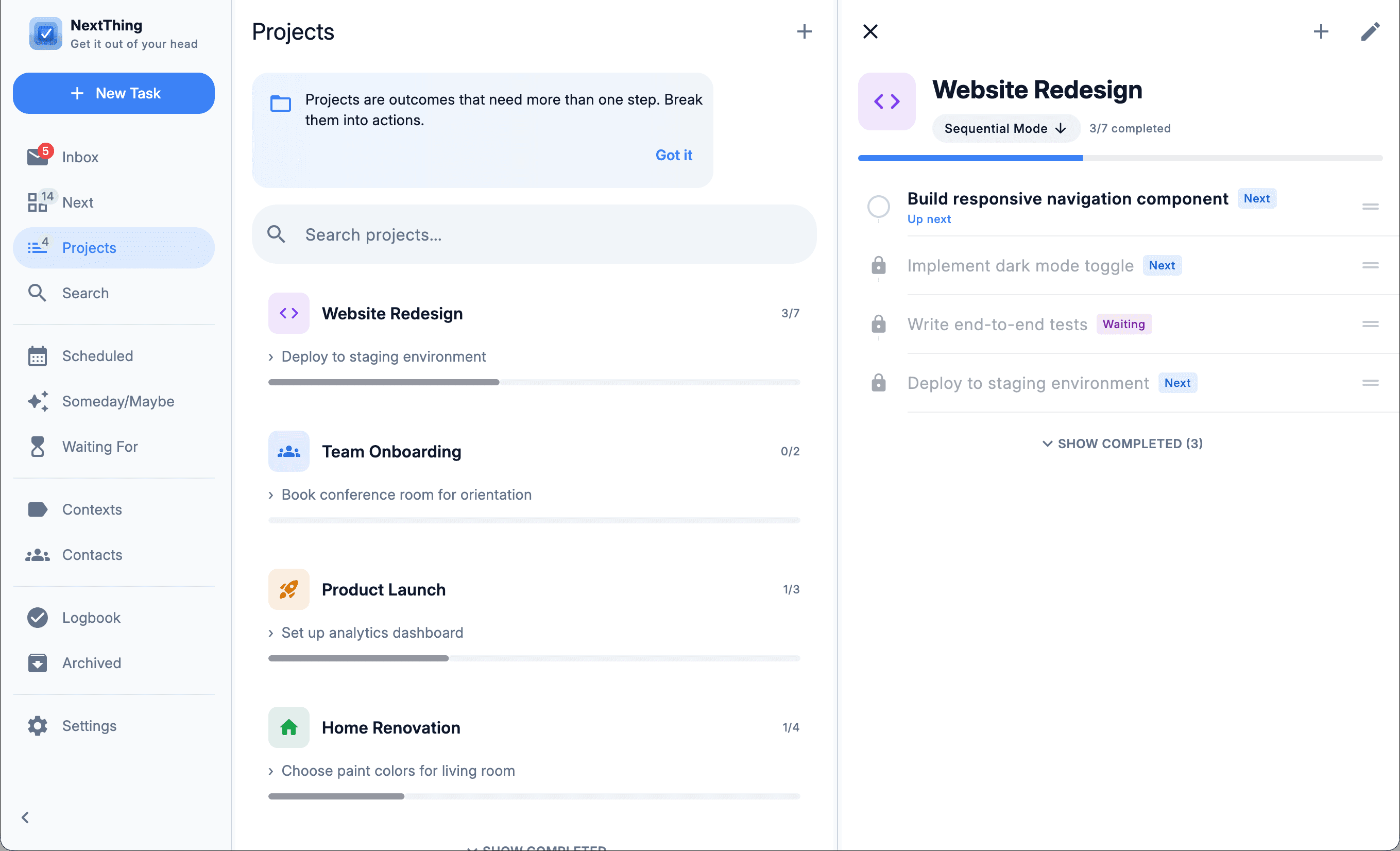 NextThing desktop — Flexible projects