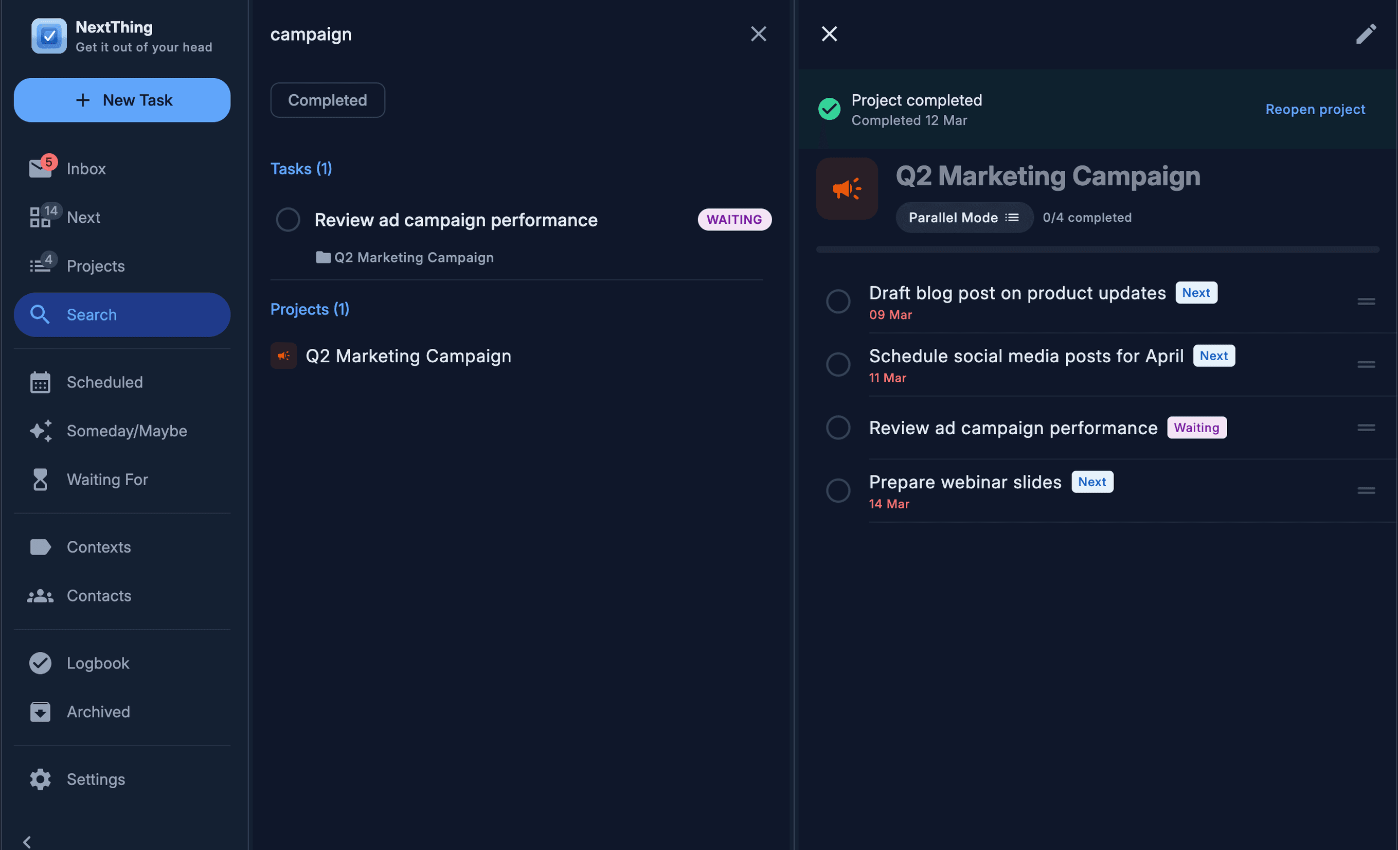 NextThing desktop — Instant search