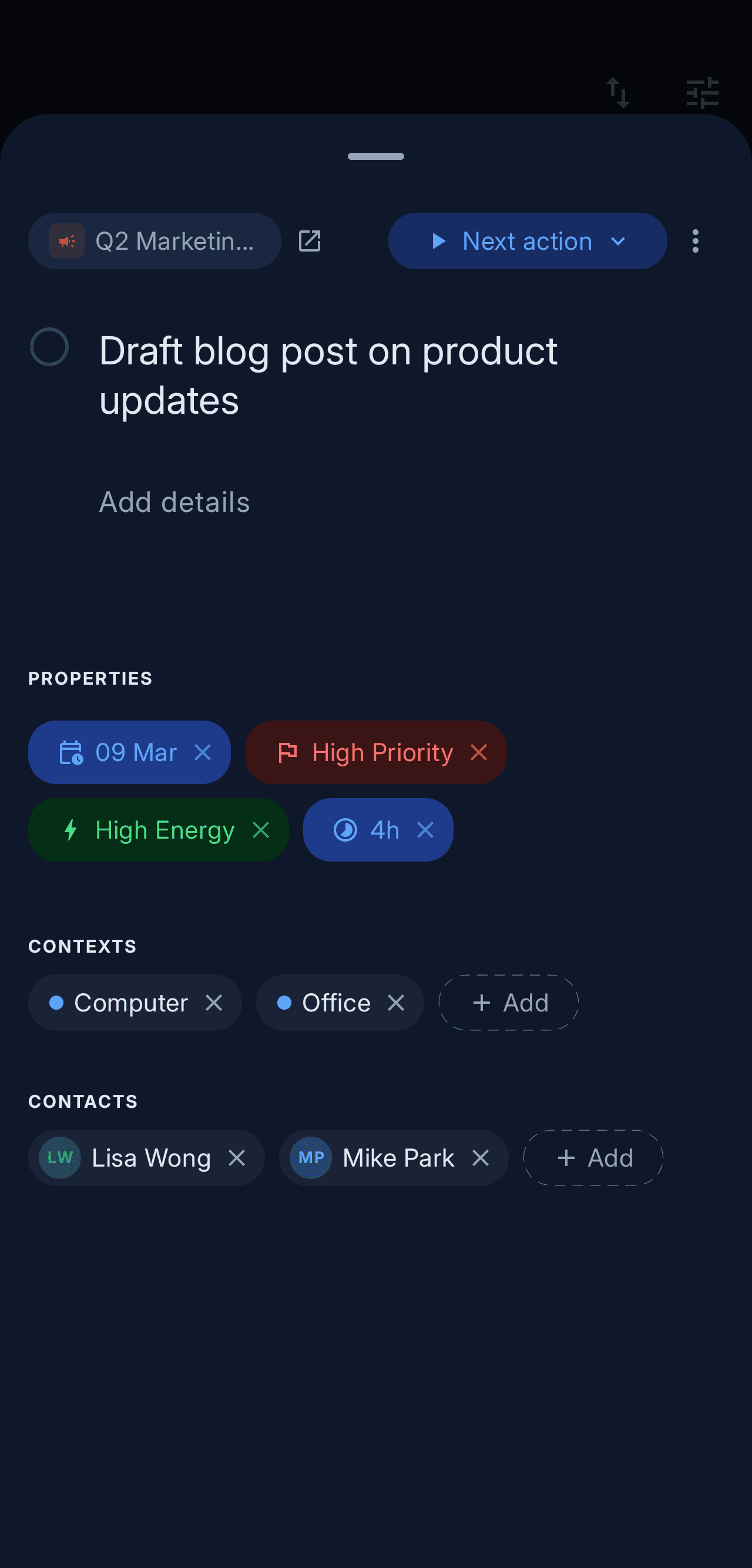 NextThing mobile — Rich task detail