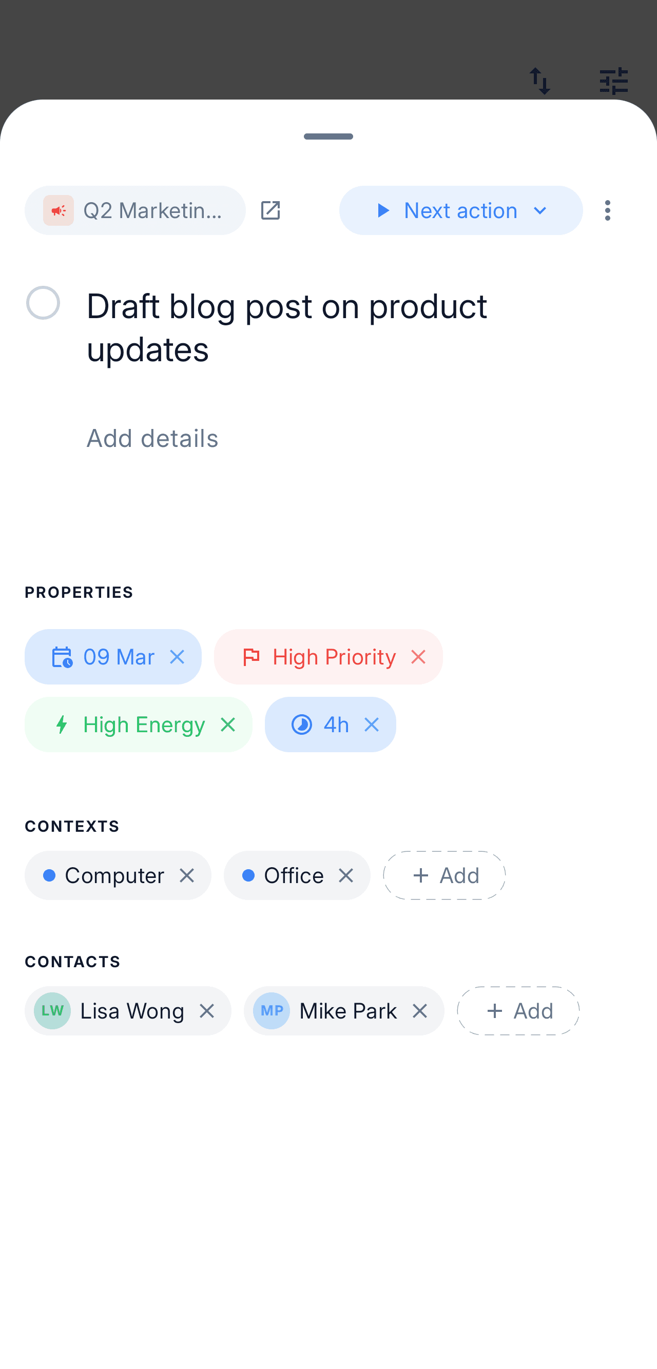 NextThing mobile — Rich task detail
