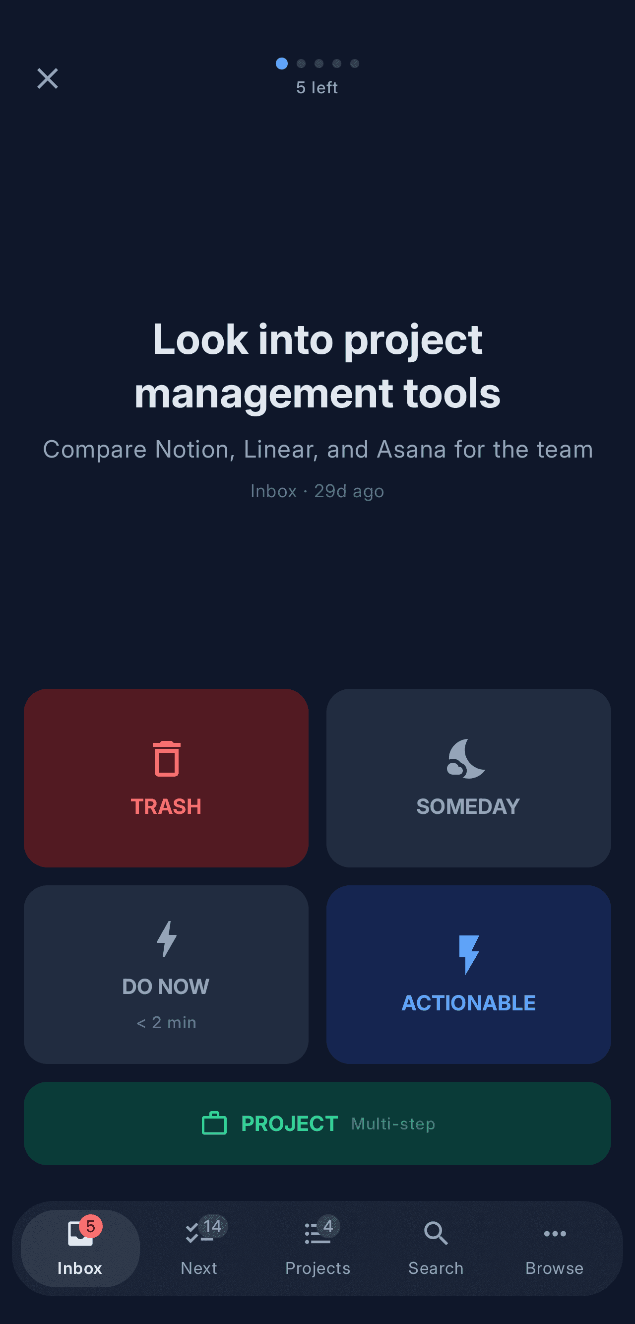 NextThing mobile — Guided inbox processing