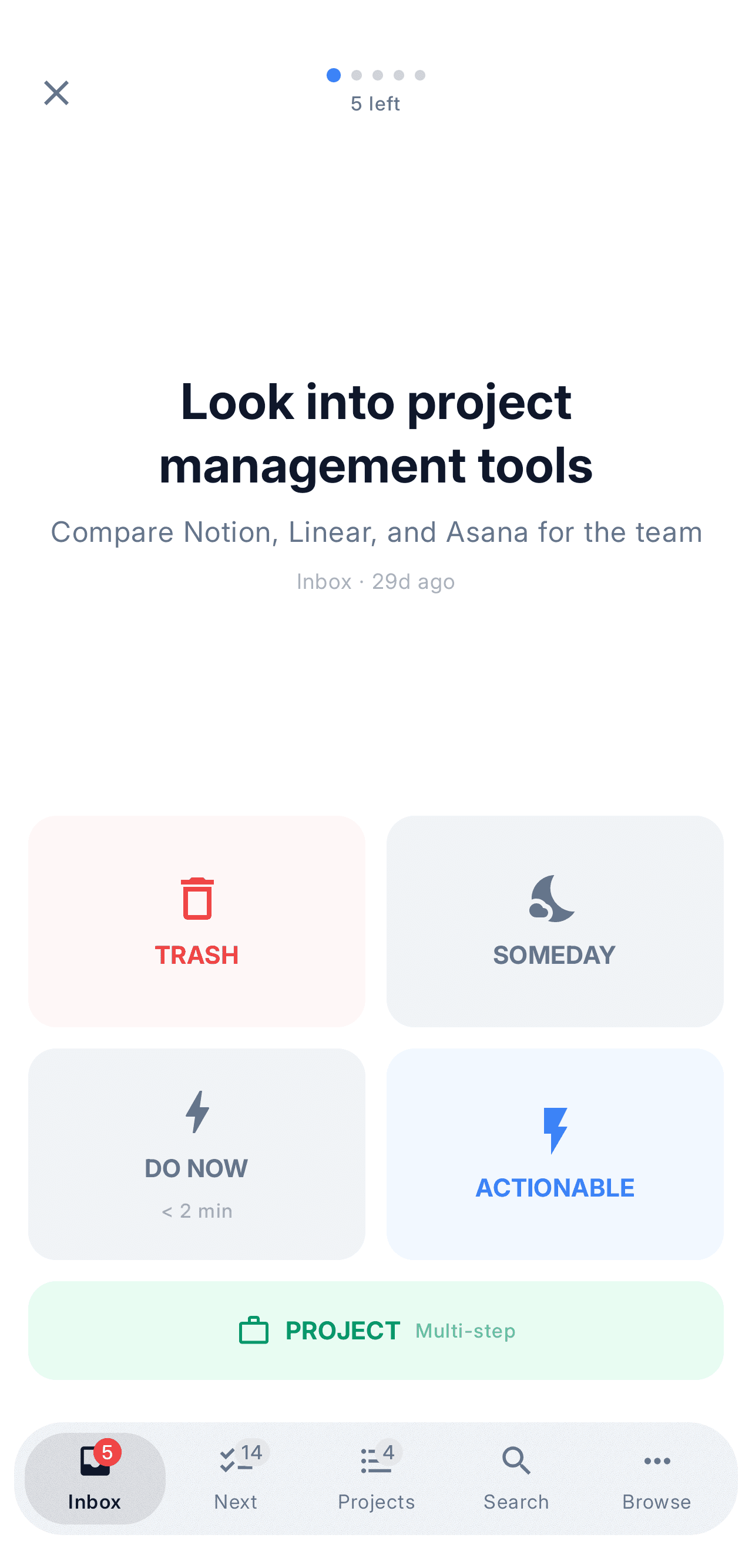 NextThing mobile — Guided inbox processing